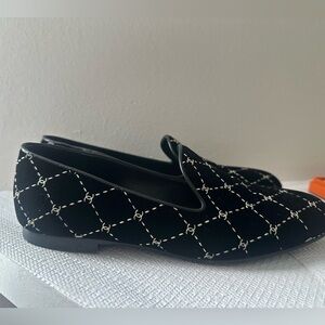 Chanel Women's Black Quilted Loafers- velvet and gold